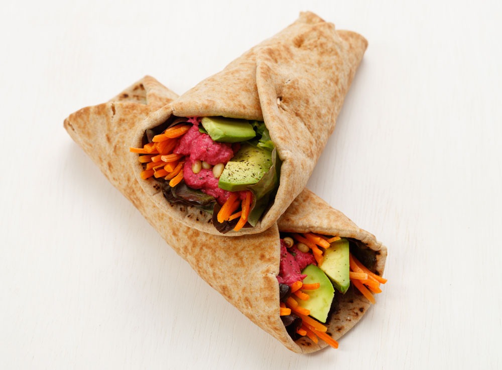 Beet hummus pita wrap