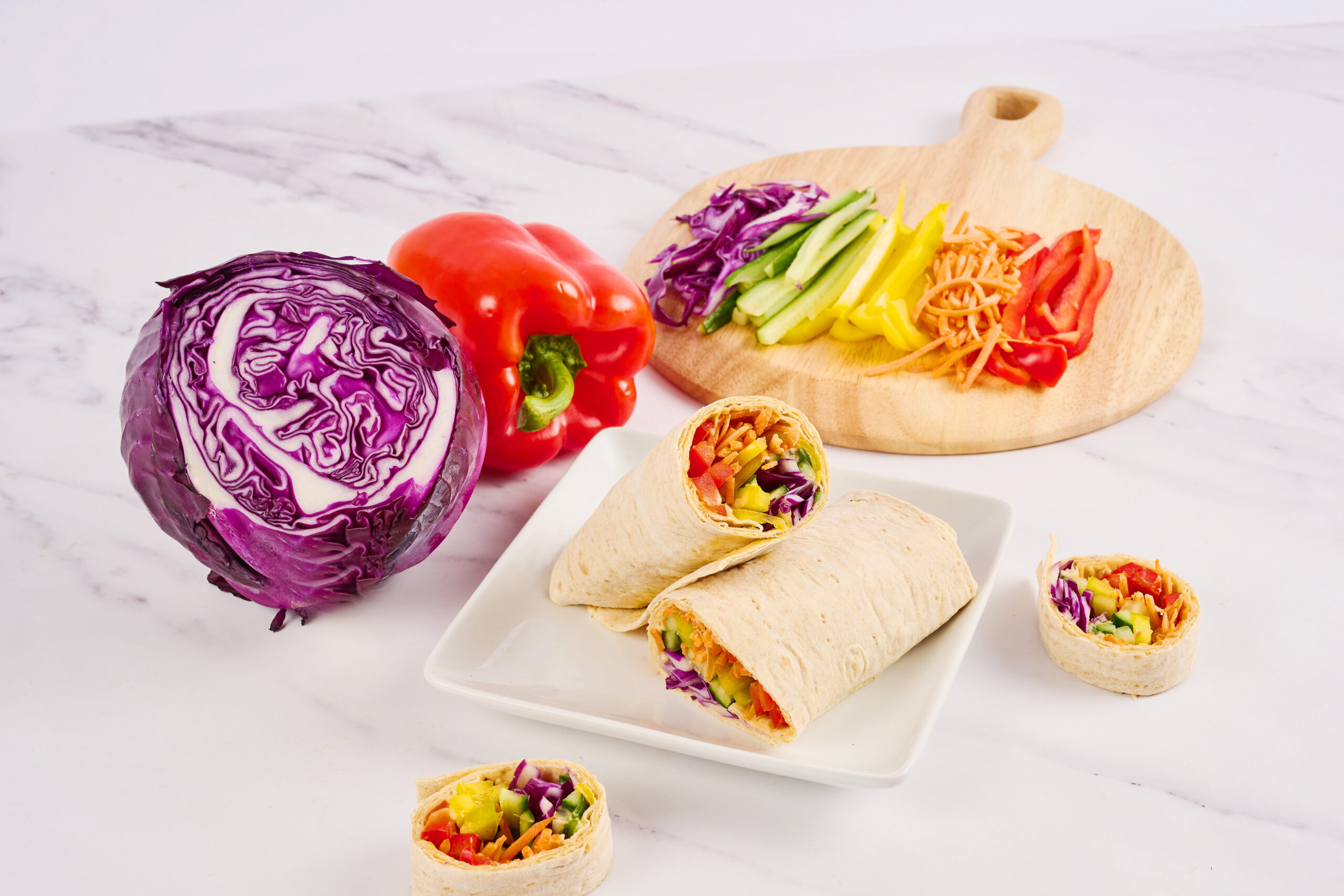 Hummus rainbow wraps recipe